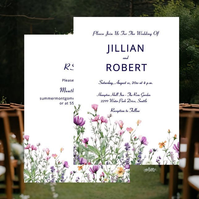 Convite de Casamento Elegante Jardim de Flores Sil (Wildflower Garden Elegant Wedding Invitation)