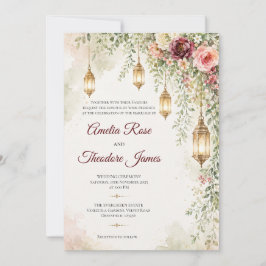 Convite de Casamento Elegante Lanterna Aquarela