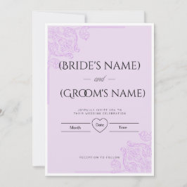 Convite de Casamento Elegante Lilás Floral Damask