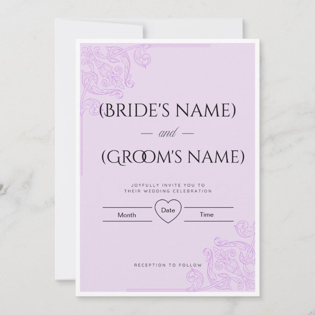 Convite de Casamento Elegante Lilás Floral Damask (Frente)