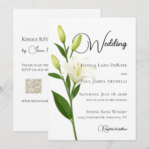 Convite de Casamento Elegante Lírio Branco