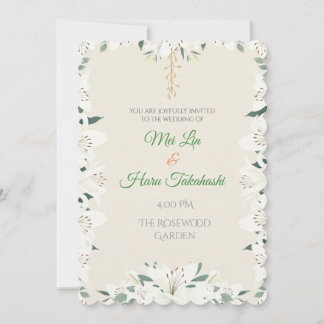 Convite de Casamento Elegante Lírio Branco e Folha
