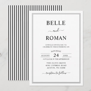 Convite de Casamento Elegante Listra Preto e Branc