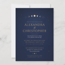 Convite de Casamento Elegante Lua Cheia em Azul Na