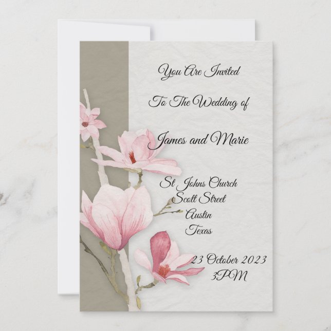 Convite de Casamento Elegante, magnólia rosa (Frente)