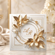 Convite de Casamento Elegante Marfim Dourado
