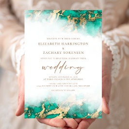 Convite de Casamento Elegante Mármore Verde Turque