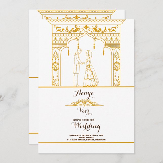 Convite de Casamento Elegante Mehndi (Frente/Verso)