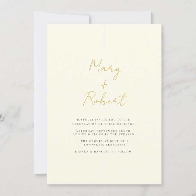 Convite de Casamento Elegante Minimalista Creme Mo (Frente)