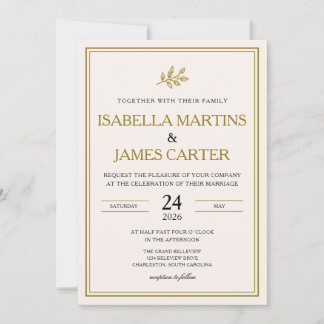 Convite de Casamento Elegante Minimalista Dourado