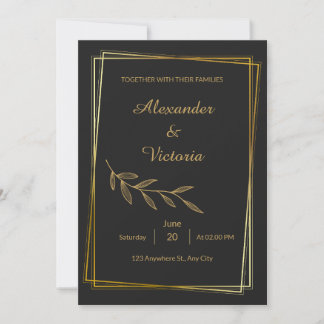 Convite de Casamento Elegante Minimalista Dourado