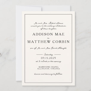 Convite de Casamento Elegante Minimalista em Creme