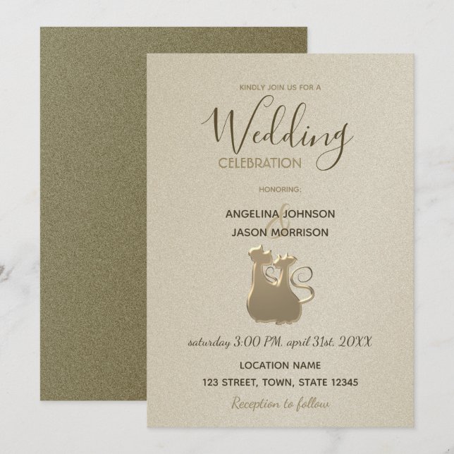 Convite de Casamento Elegante Moderno Dourado Casa (Frente/Verso)