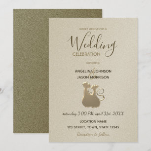 Convite de Casamento Elegante Moderno Dourado Casa