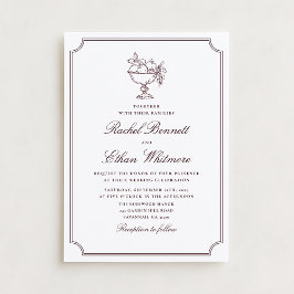 Convite de Casamento Elegante Moldura Borgonha