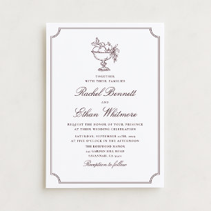 Convite de Casamento Elegante Moldura Borgonha