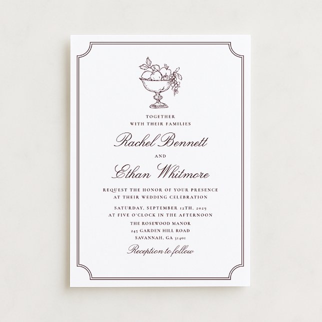 Convite de Casamento Elegante Moldura Borgonha (Criador carregado)
