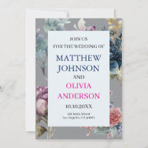Convite de casamento elegante Moody Floral Slate G