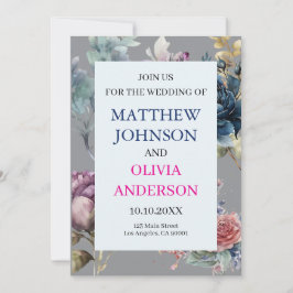 Convite de casamento elegante Moody Floral Slate G