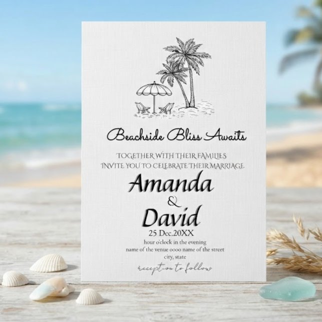 Convite de Casamento Elegante na Praia à Beira-Mar (Criador carregado)