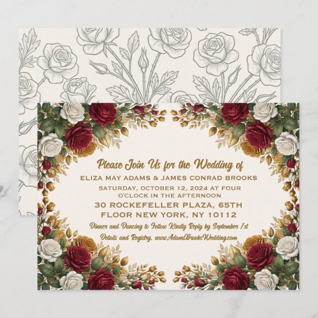 Convite de Casamento Elegante New York Rose (Frente/Verso)