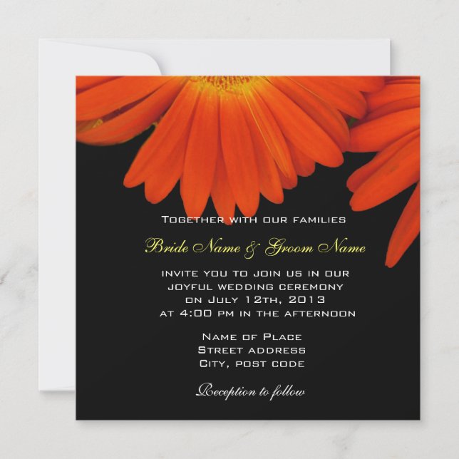 convite de casamento elegante orange gerbera daisy (Frente)