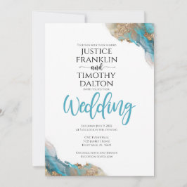 Convite de casamento elegante ouro e turquesa