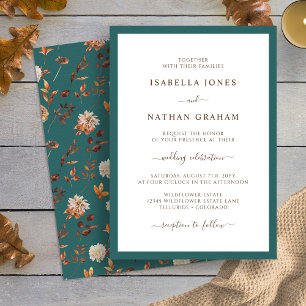 Convite de Casamento Elegante Outono em Verde-Azul