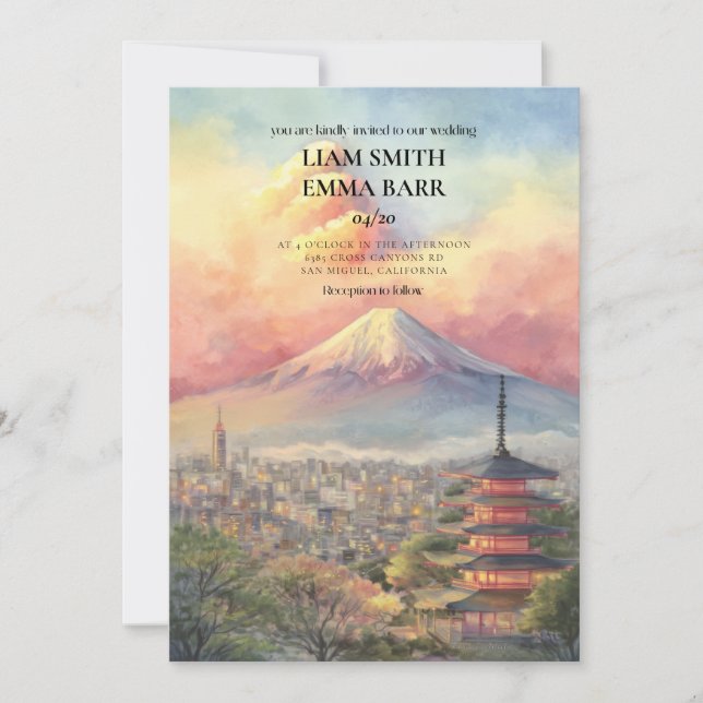 Convite de Casamento Elegante Paisagem Japonesa (Frente)