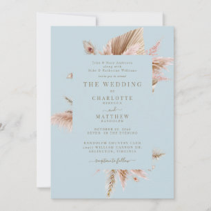 Convite de Casamento Elegante Pampas Verde Água