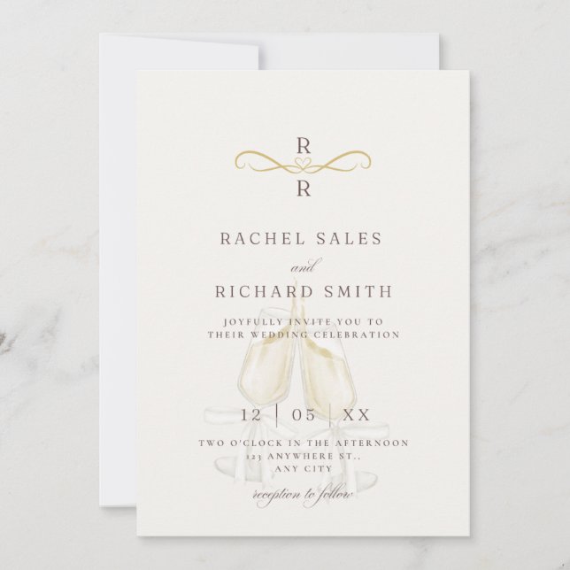 Convite de Casamento Elegante para Brinde de Champ (Frente)