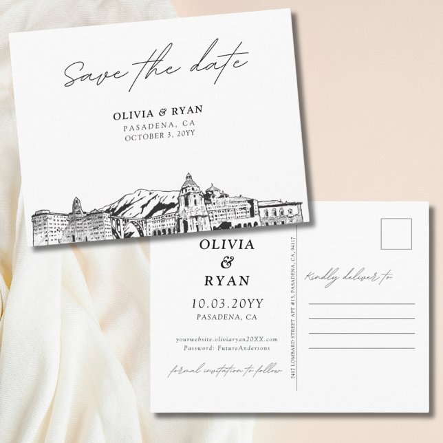 Convite de casamento elegante para salvar a data d (Pasadena Save the Date Postcard Elegant Wedding)