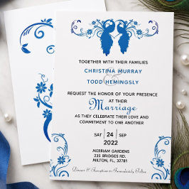 Convite de Casamento Elegante Pavão Azul 13x18cm