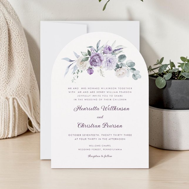 Convite de Casamento Elegante Peônia Roxa (Criador carregado)