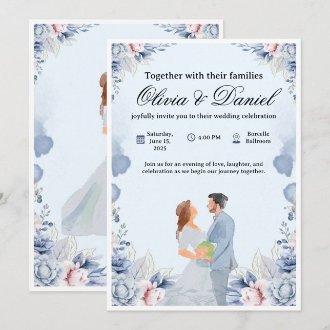 Convite de Casamento Elegante – Personalizável e M (Frente/Verso)