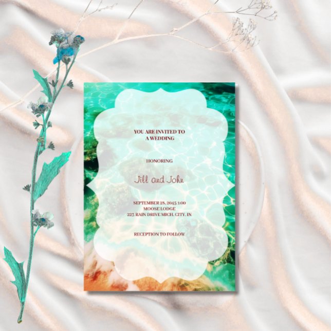 Convite de Casamento Elegante Praia Costeira Ocean (Criador carregado)