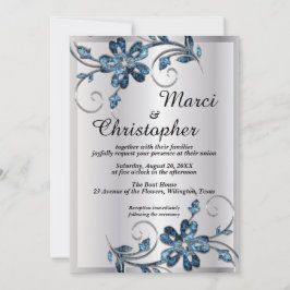 Convite de casamento elegante prateado e azul