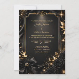 Convite de Casamento Elegante Preto e Dourado