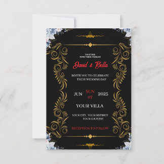 Convite de Casamento Elegante Preto e Dourado