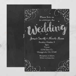 Convite de Casamento Elegante Preto e Prata