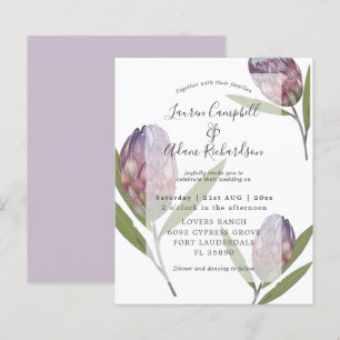 Convite de Casamento Elegante Protea Roxo Orçament