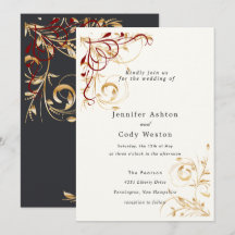 Convite de Casamento Elegante Redemoinho Dourado E