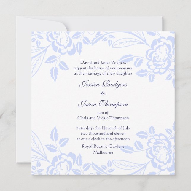 Convite de Casamento Elegante Rosa Azul Suave (Frente)