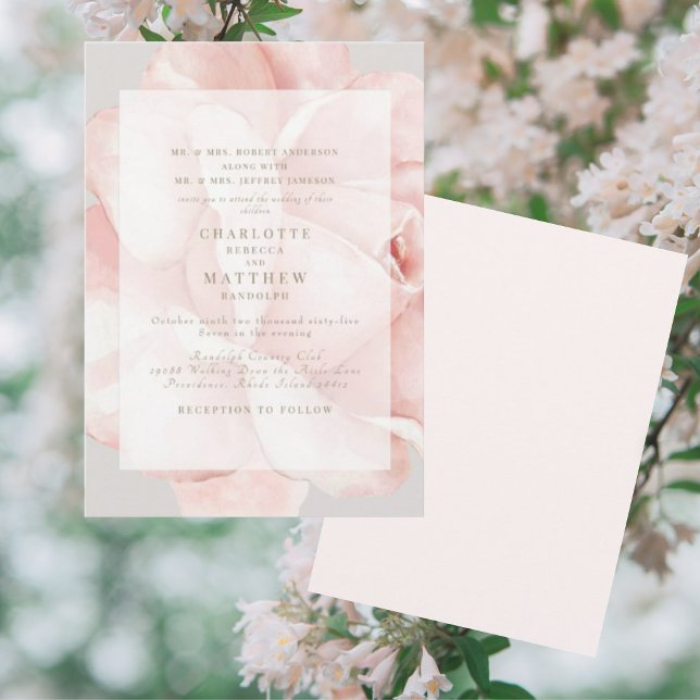 Convite de Casamento Elegante Rosa Bege Pais dos D (Criador carregado)