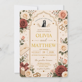 Convite de Casamento Elegante Rosa Borgonha