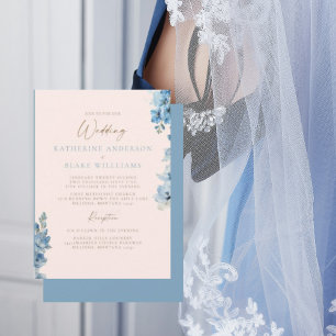 Convite de Casamento Elegante Rosa e Azul para Igr
