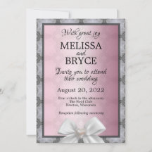 Convite de casamento elegante rosa e cinza