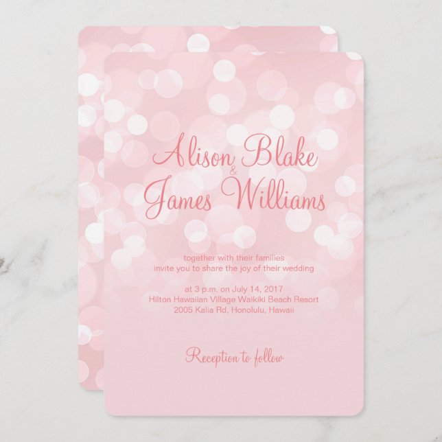 Convite de casamento Elegante rosa-espumante (Frente/Verso)