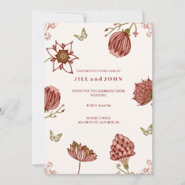 Convite de Casamento Elegante Rosa Floral 