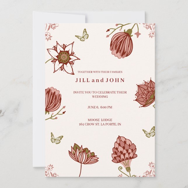 Convite de Casamento Elegante Rosa Floral  (Frente)